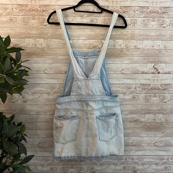 F21 Light Denim Distressed Overall Dress - Picture 9 of 12